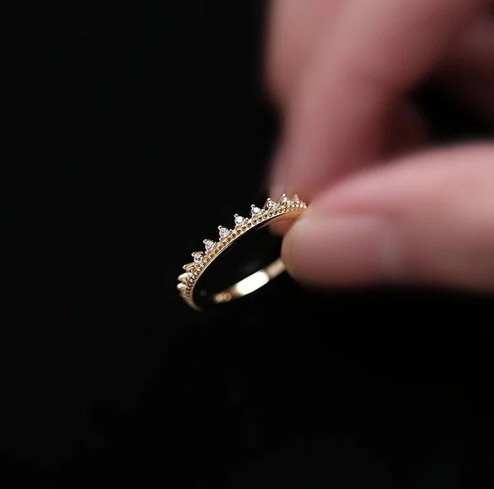 Dainty Jewelry 14K 18K Gold Plated 925 Sterling Silver Diamond Cz Princess Crown Ring