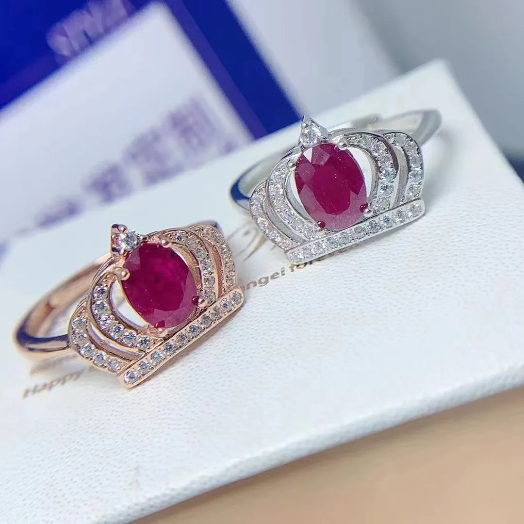 Hot Sale 925 Sterling Silver Adjustable Oval Cut Ring with Natural Ruby Classic Designer for Women for Wedding and Party