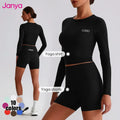 Janya High Waist Quick Dry Yoga Shorts Short Sleeve Sports Tops Set Breathable Comfortable Ribbed 2 PCS Women's Gym Fitness Sets