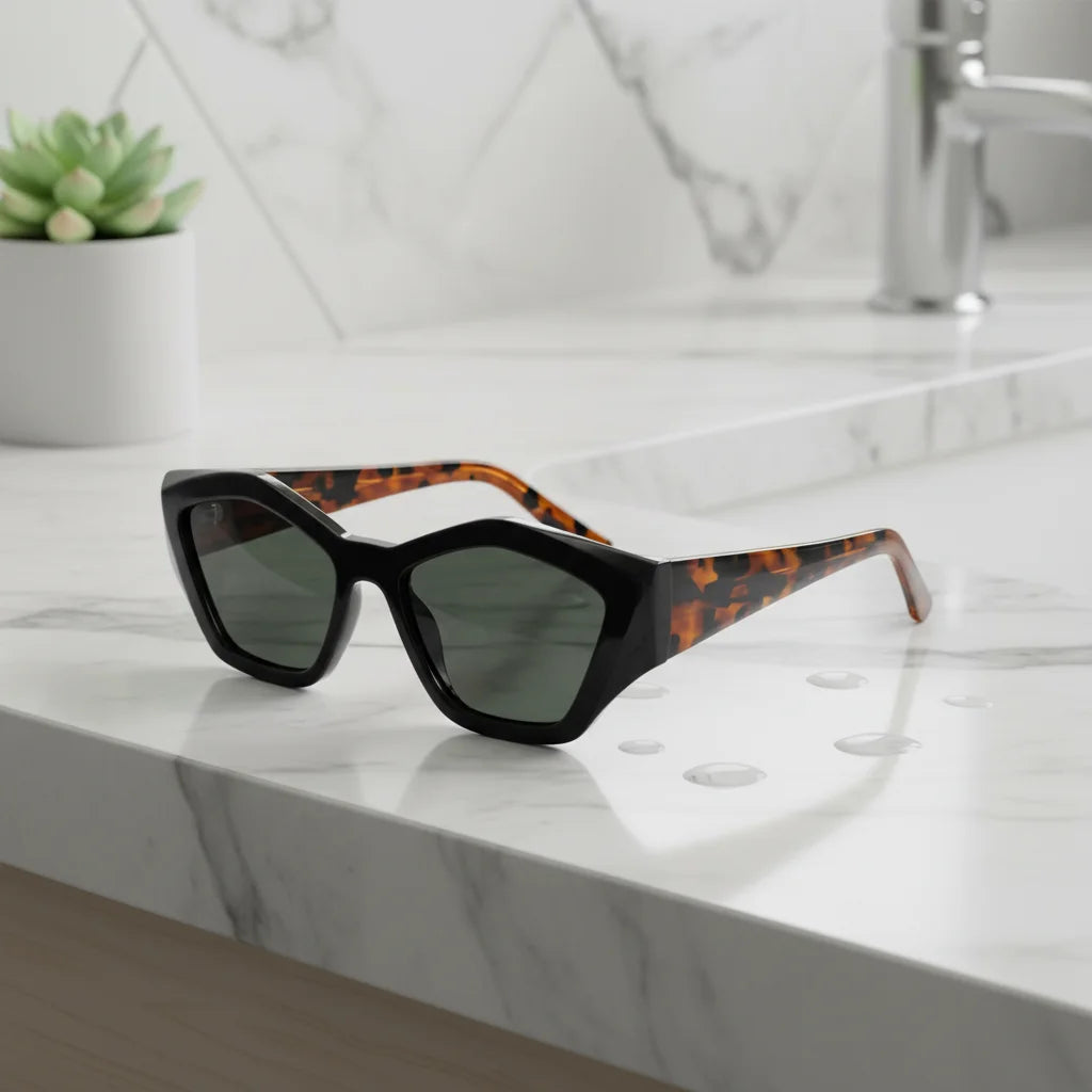 Fashion UV400 Polarized Women Thick Frame Unique Hexagon Shaped Colored Acetate Sunglasses for Men