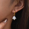 Luxurious Jewelry 18K Gold Plated Glass Lily of the Valley Flower Pearl Stainless Steel Drop Earring