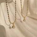 HOVANCI 18K Gold Plated Stainless Steel Necklace for Women Green Natural Stone Oval Bead with Link Chain for Weddings Parties