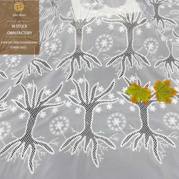 Laser Embroidery Chiffon Lace Hollow Milk Silk Tree Dress Ornaments Embroidered Lace Tulle Fabric