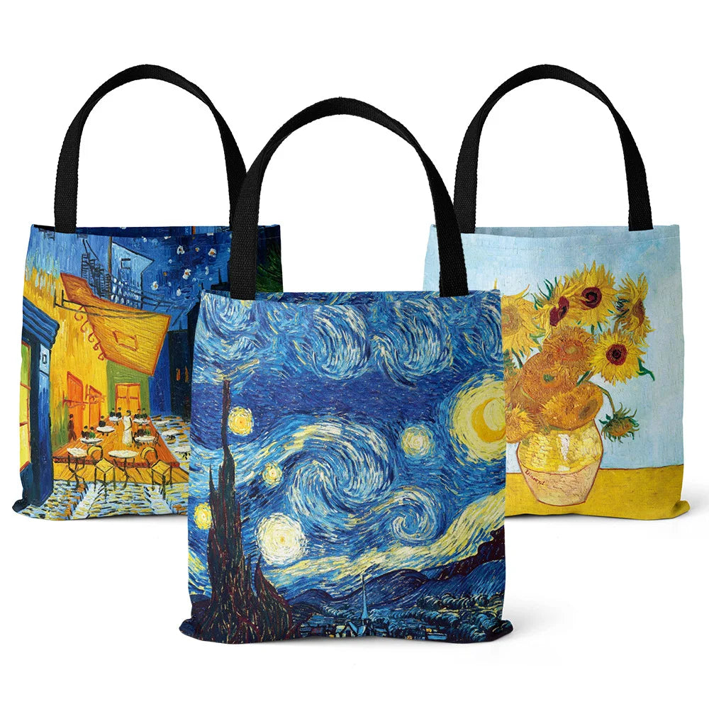 Qetesh Wholesale New Fashion Van Gogh Starry Sky Oil Painting Tote Bag Women's Canvas Shopping Bag