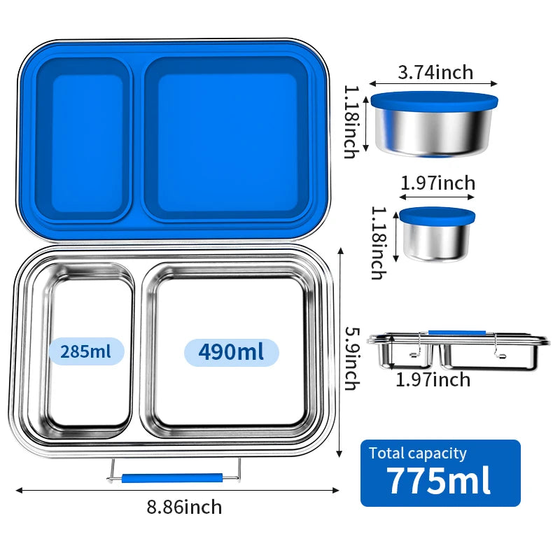 Aohea 2 Compartment Eco Friendly Stainless Steel Bento Lunch Box Microwave Lunch Box Kids Set for School