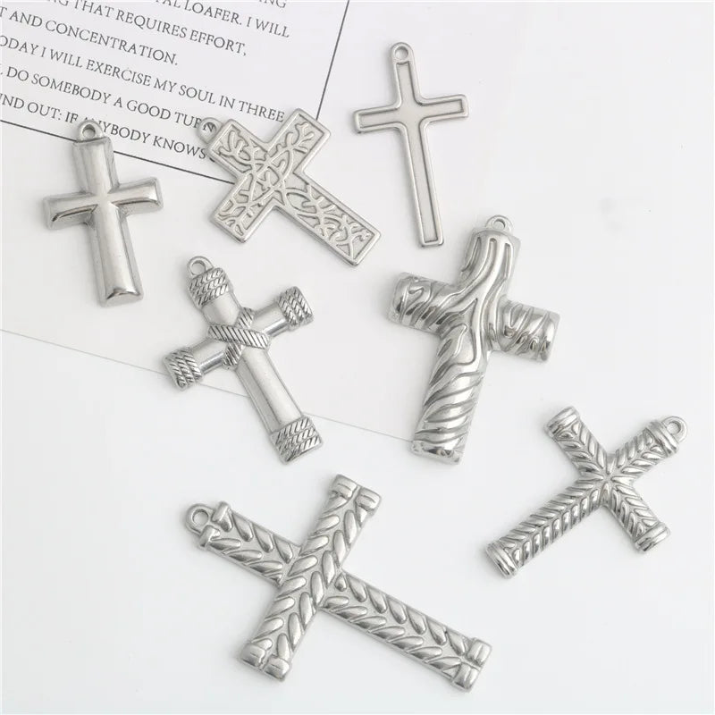 Stainless Steel Pattern Cross Necklace Bracelet Pendant Accessories Diy Jewelry Ornaments Accessories