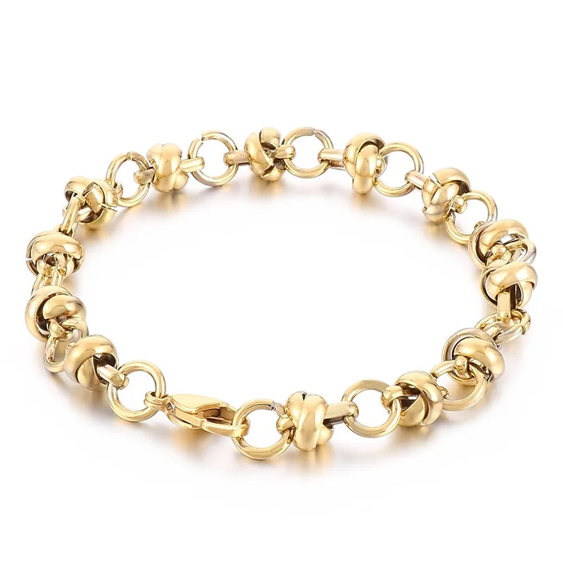 KALEN 200mm Casual Gold/Silver Color Stainless Steel Double-Ring Links Bracelet