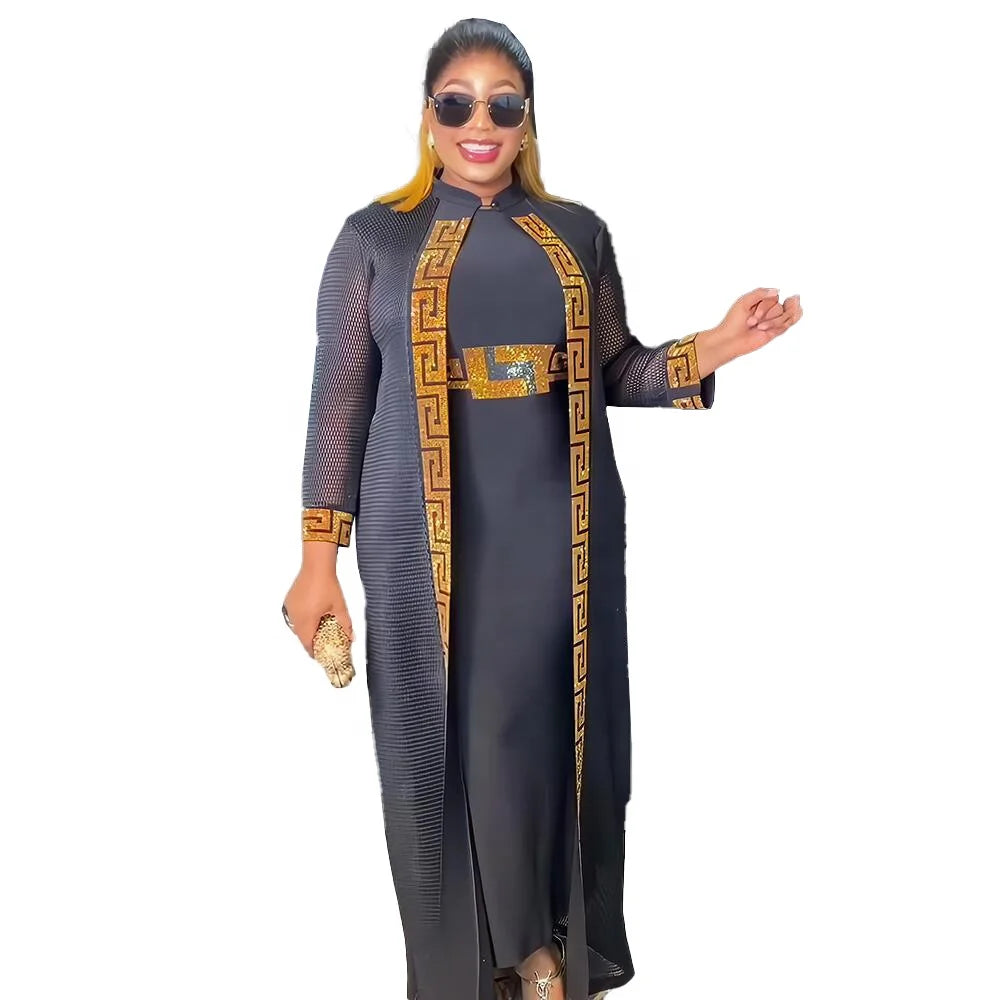 Classic Kaftan Dresses Dubai a Two-piece Set Latest African Dress Styles Luxurious Rhine Stone Decoration African Party Dress