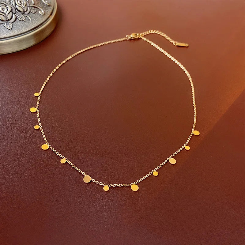 Fashion Simple Light Luxury Clavicle Chain Necklace Waterproof Titanium Steel Round Sequin Pearl Zircon Necklace Fashion Jewelry