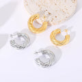 Fashion Jewelry Chunky Thick 18K Gold Plated Wave Pattern Hollow C Shape Open Hoop Loop Statement Earrings for Women