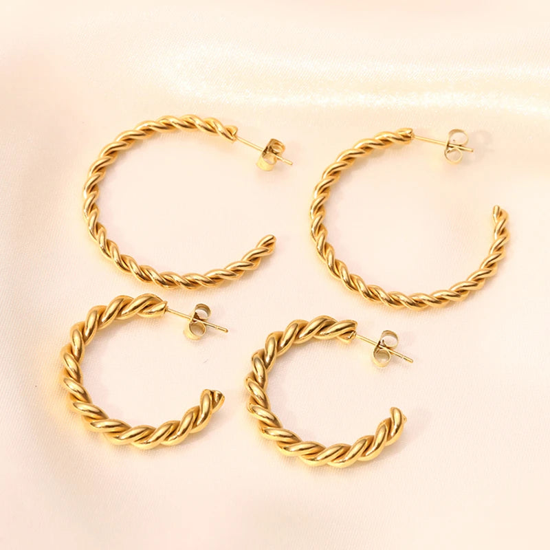 30mm Hoop Stud Earring Women Fashion Stainless Steel 18K Gold Plated Thick Braided Rope Chain Twist Geometric Hoop Earrings