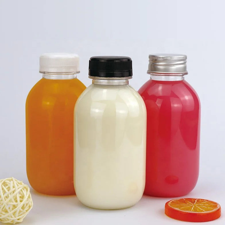 Ready to Ship Food Grade PET Plastic Fat Round 350ml Beverage Soda Bottle for Juice & Tea with Tamper Proof Lid and Custom Logo