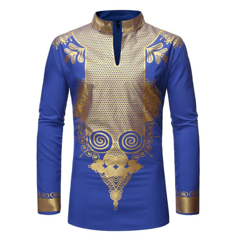 Autumn African Clothes for Men Casual Stand-up Collar Dashiki Long Sleeve Striped Adult Man Shirt