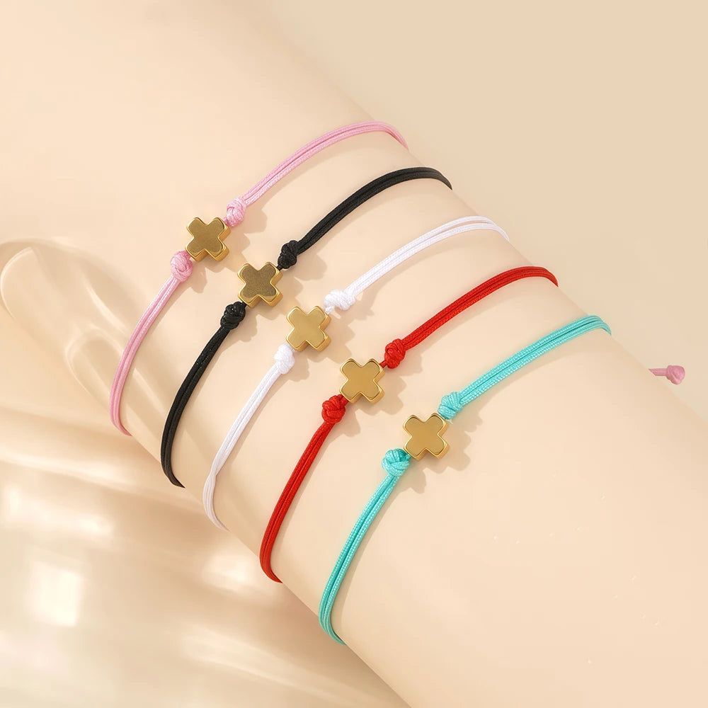 Go2boho Custom Handmade Bileklik Multicolor Cord Women Jewelry Golden Hematite Cross Charm Adjustable Rope Bracelet Friendship
