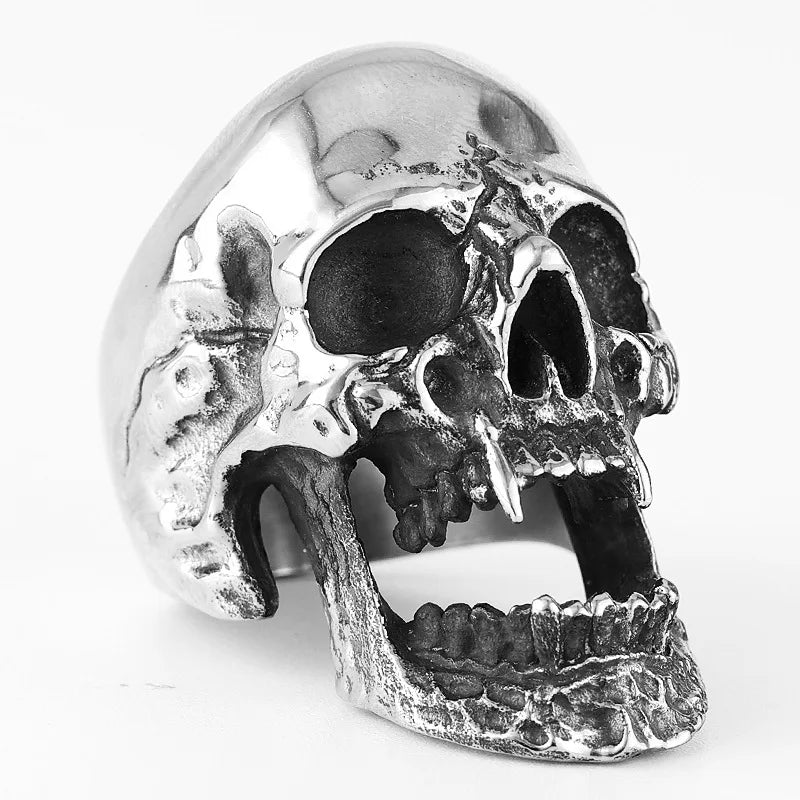 Spot Can Quickly Ship Long Teeth Zombie Skull Polished Titanium Steel Men's Stainless Steel Skull Ring
