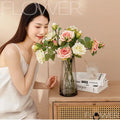 D-SR005 Cheap Silk Artificial Flower Single Red White Rose Artitici Rose for Decor Home Wedding