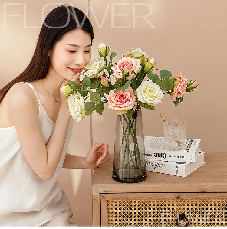 D-SR005 Cheap Silk Artificial Flower Single Red White Rose Artitici Rose for Decor Home Wedding