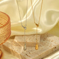 Luxury Quality Jewelry 18k Gold Plated Waterproof Y Shaped Water Drop Pendant Stainless Steel Necklace