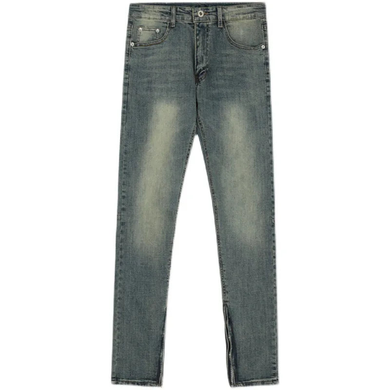 Blue Vintage Stretch Zip-Up Streetwear Jeans Pants Custom Jeans for Men Quality Jeans