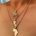 Gold Plated Elephant African Map Queen Nefertiti Multi Layered Necklace