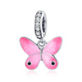 925 Sterling Silver Charm Pendant Factory Enamel Pink Butterfly Zircon for Weddings DIY Jewelry Bead for Silver Bracelet SCC1728