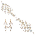 Bride Wedding Hot Crystal Leaf Hair Band Earrings Set Hand-knitted Bridal Tiara Wedding Dress Accessories Jewelry Set