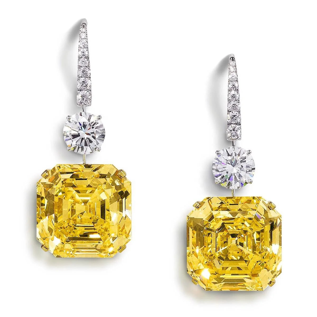 Fashion Luxury Children's Sterling Silver Rhodium 18K Gold Plated Classic Geometric All-match Micro Canary Zircon Drop Earrings