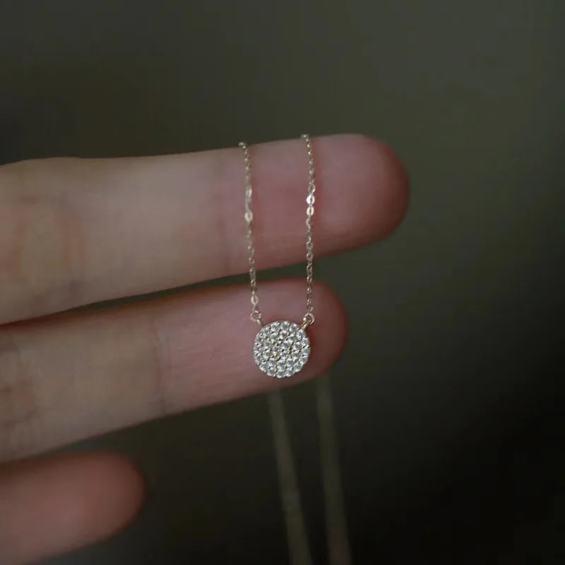 14K Gold Plated 925 Sterling Silver Full Cubic Zircon Round Pendant Necklace for Women Jewelry Gifts