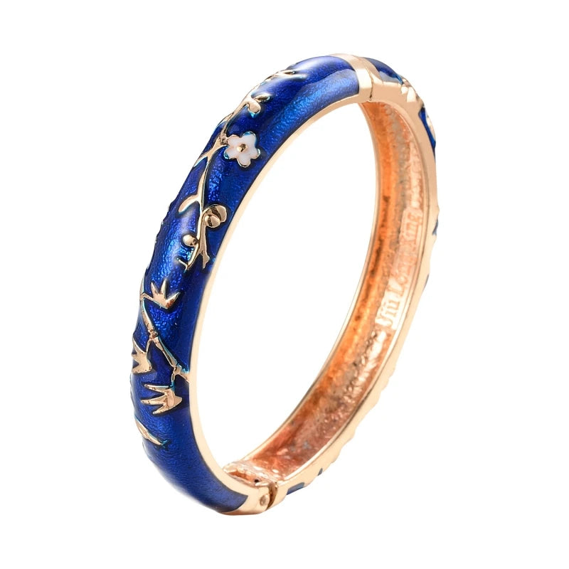 Daili Women's Classic Enamel Bangle Hot Sale Blue Bamboo Bracelet with Gold Plating Zinc Alloy-Fashion Bracelet