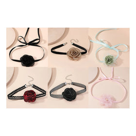 Handmade Vintage Style Large Flower Choker Necklace for Women Fabric Mesh Chiffon Rose for Party Occasions