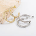 Wholesale Hip Hop Jewelry Full Inlaid Crystal CZ Big Circle Hoop Earrings Cubic Zircon Twisted C Shaped Hoop Earrings