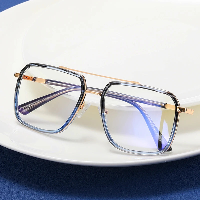 82104 Fashion Metal Square Large Size Pilot Glasses Men's Optical Spectacle Frame Double Beam Prescription Glasses
