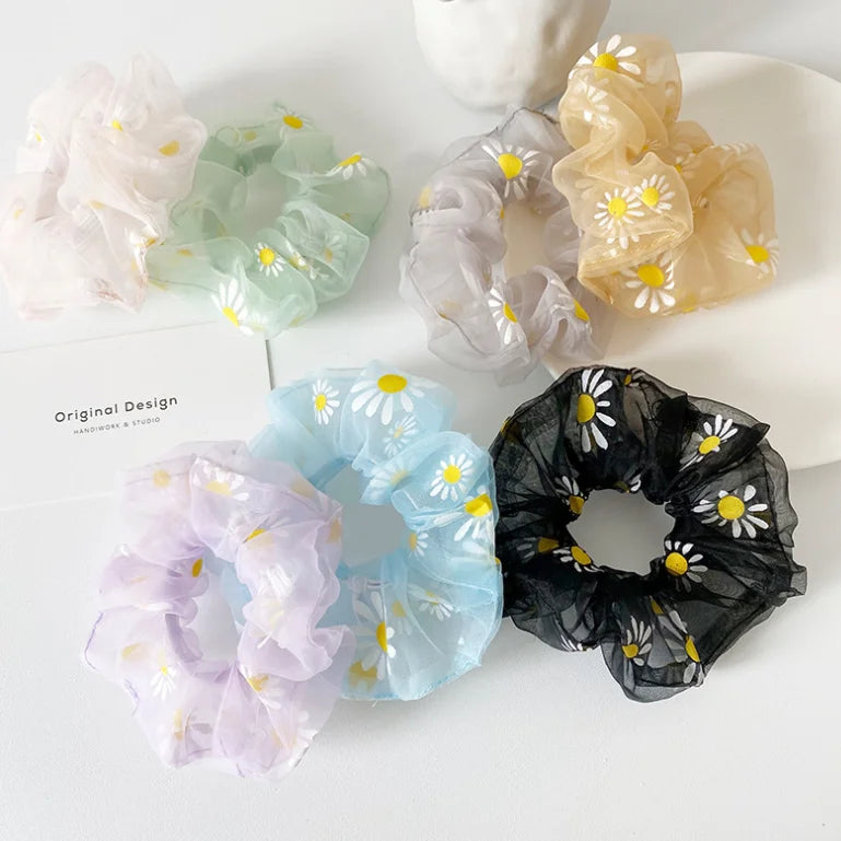 Factory Wholesale Daisy Hair Scrunchies Wholesale Hot Sale New Transparent Mesh Headband Scrunchies Hair Ties