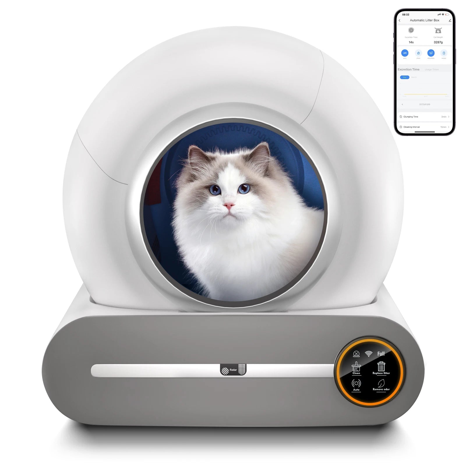 Top Selling 8kg Smart Self-Cleaning Automatic Cat Litter Box 9L Waste Bin 2.4GHz WIFI Control Charge-Powered CE FCC Certified