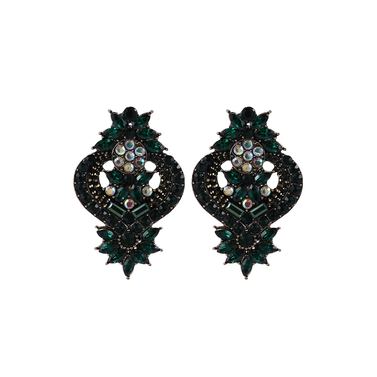 Luxury Colorful Diamond Flower Stud Earrings Rhinestone Heart Shape Flower Earrings Jewelry Women