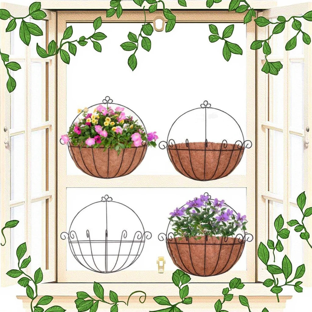 5-16 Inch Coconut Palm Hanging Baskets Decoration Art Wall-mounted Metal Flower Basket Balcony Flowers Grass Plant Pot