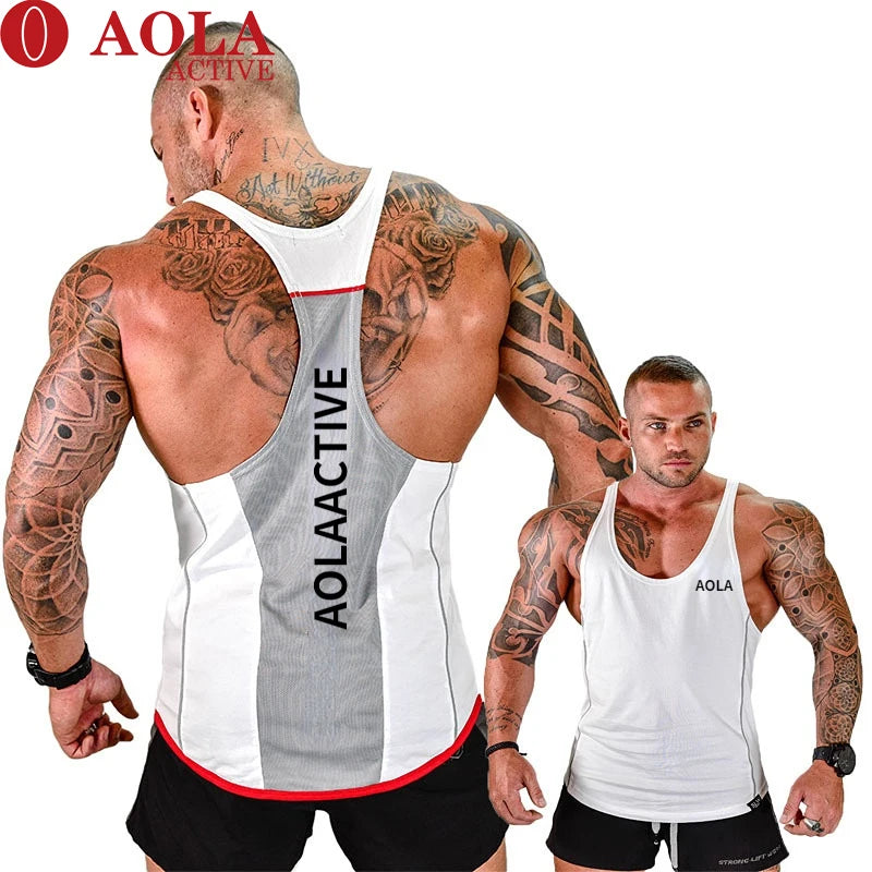 High Quality Custom Logo Breathable Quick Dry Spandex/Polyester Gym Fitted Blank Bodybuilding Tank Top for Men