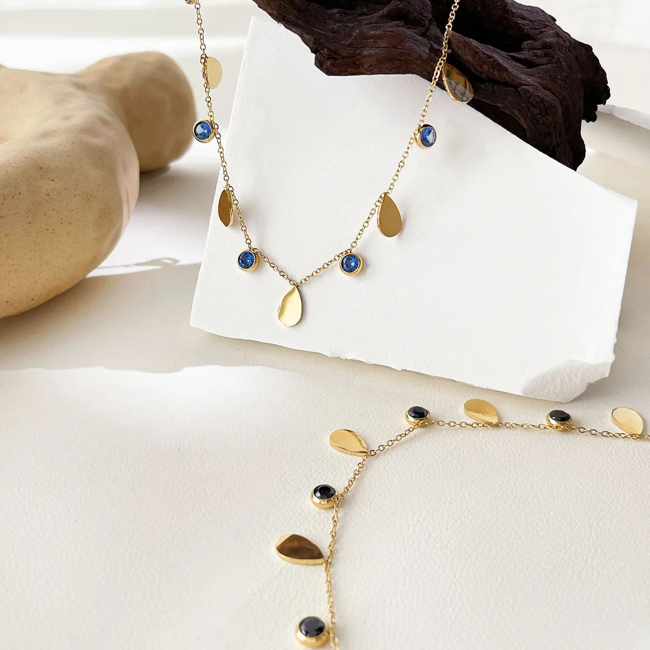 Women 18K Gold Plated Clavicle Necklace Non-Tarnishing Stainless Steel Link Chain Colorful Round Zircon Charm Necklace Wholesale