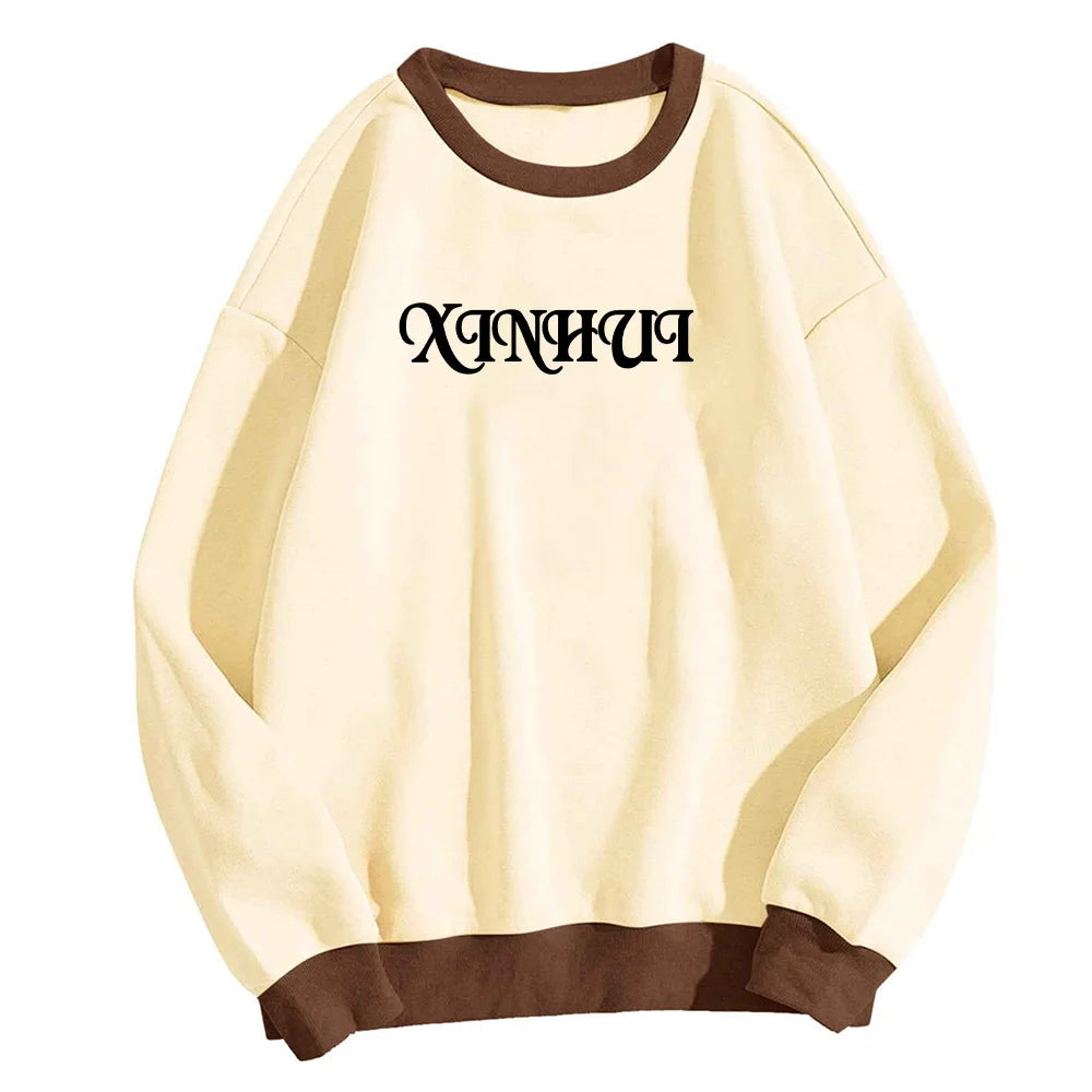 Customize Men Winter Fashion Print Color Blocked 430Gsm Cotton Drop Shoulder Sweatshirts Oversize Loose Heavyweight Fleece