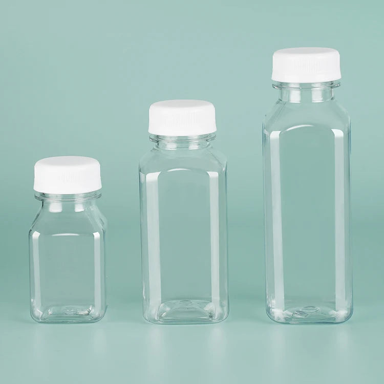 OEM/ODM Transparent PET 350ml 400ml Plastic Bottles Cold Brew Coffee Square Juice Beverages Hot Sale Milk Packing Screw Logo