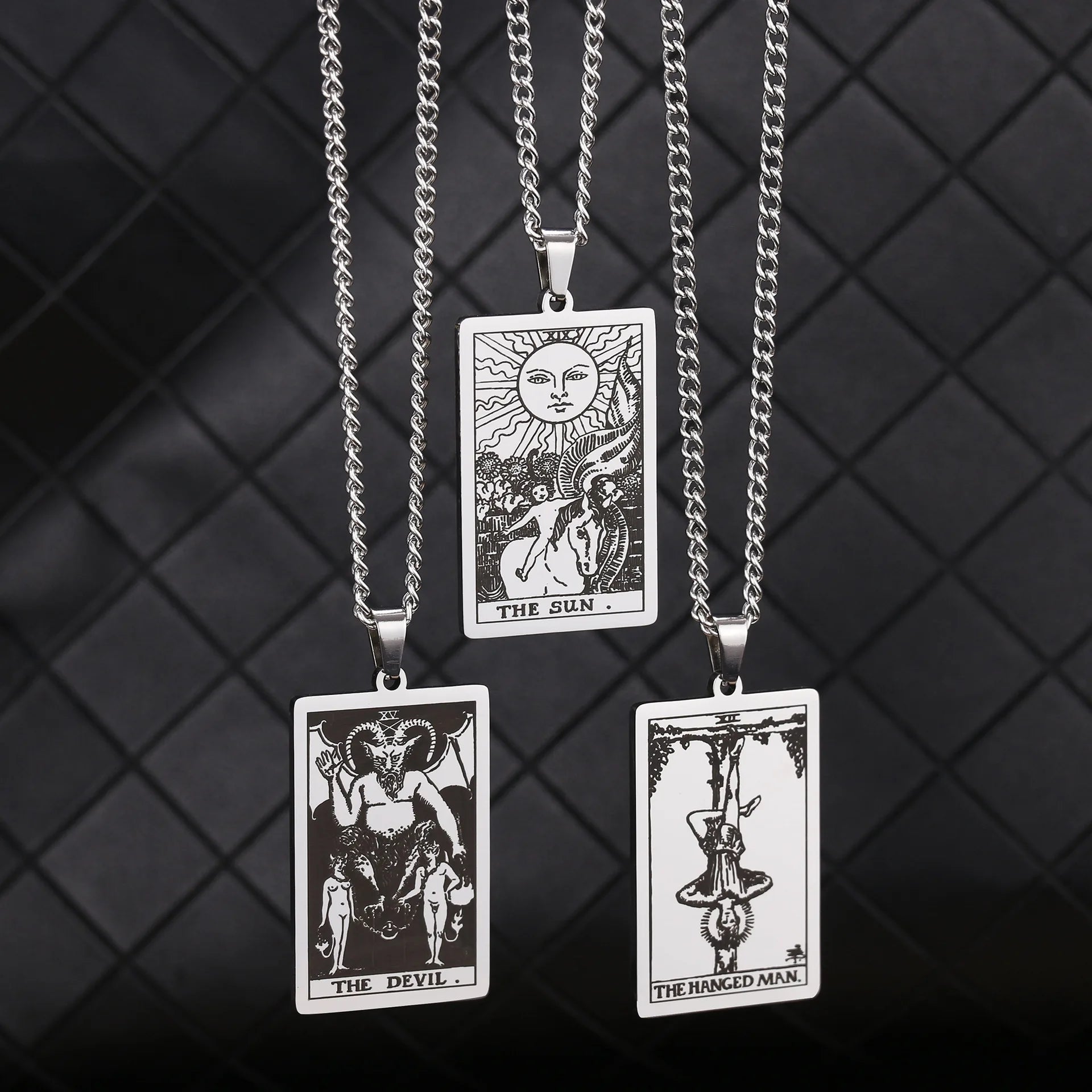 DAIHE Tarot Card Rider Waite Pendant Laser Engraved Astrology Divination Magic Amulet Stainless Steel Jewelry Necklaces