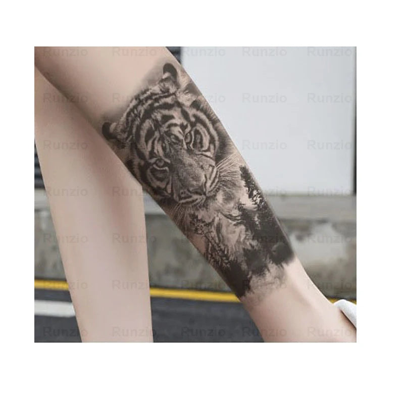 Runzio Waterproof Disposable Colorful CMYK Animal Tiger Lion Design Skin Temporary Tattoo Stickers 114x210mm Lasting 3-7 Days