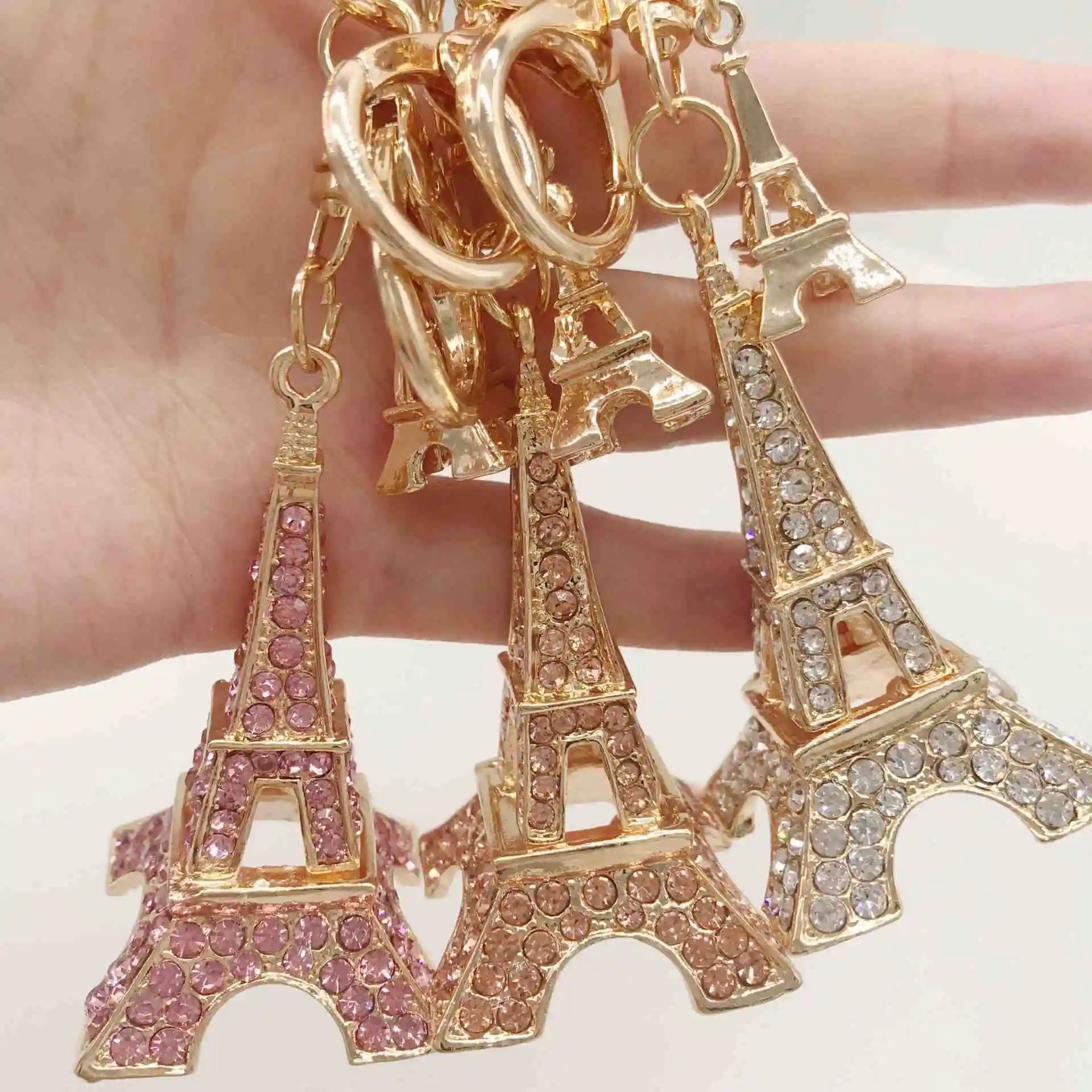 Fashion Eiffel Tower Sparkling Bag Charms Metal Key Chains Crystal Rhinestone Pendant Crystal Paris eiffel Tower Keychain Bling