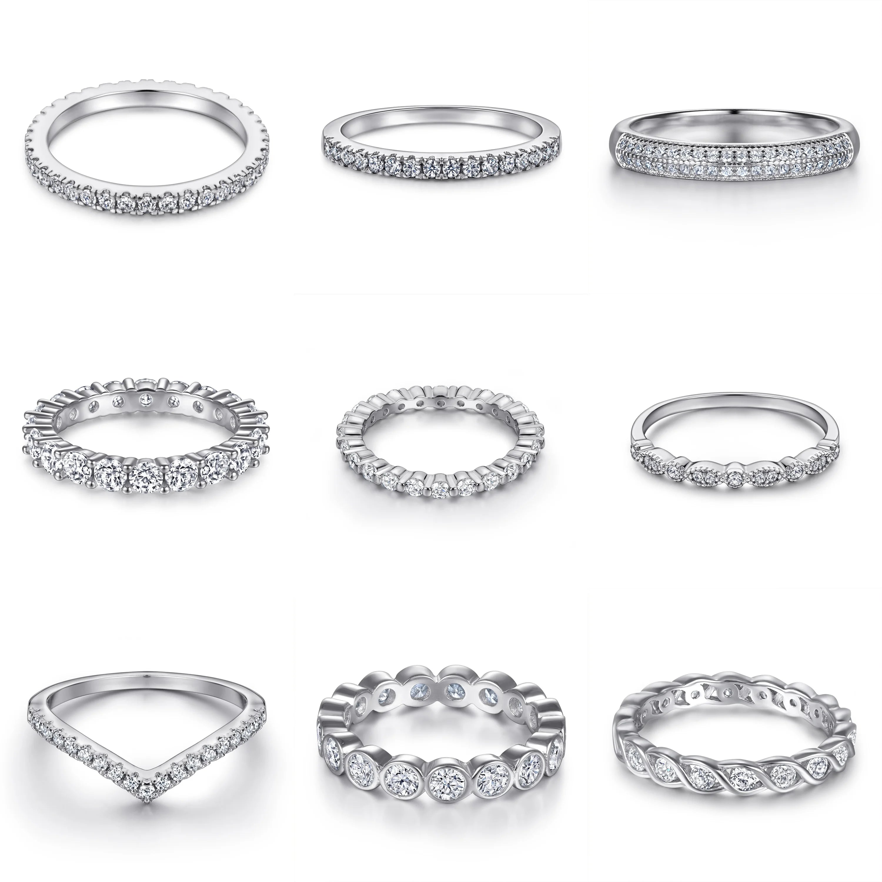 Supplier Jewelry for Women 925 Sterling Silver Round Brilliant Cut Rhodium Plated Anti Tarnish Cubic Zirconia Wedding Ring