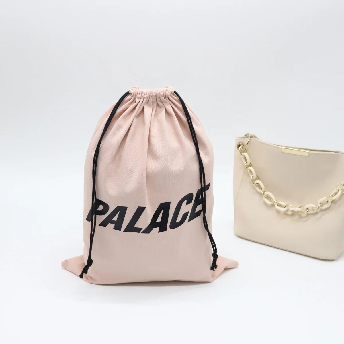 Screen Printed Pink Cotton Twill Dust Drawstring Shoe Pouch Cloth Bag Custom Logo Gift Packaging Shopping Cotton Handbag