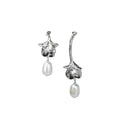 New Design Trendy Rose Flower Drop Natural Pearl Brass Unisex Earrings Platinum Plated Fashion Jewelry