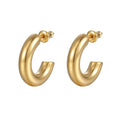 Hypoallergenic C-Shape Stainless Steel Geometric Heart Statement Earrings Fine Hoop Design Silvery Plated Hollowed Jewelry