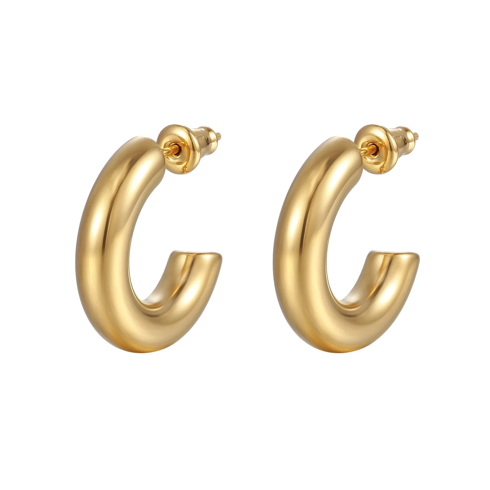 Hypoallergenic C-Shape Stainless Steel Geometric Heart Statement Earrings Fine Hoop Design Silvery Plated Hollowed Jewelry