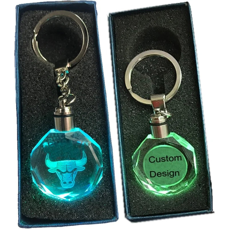 New Arrival Bull's head key chain Customized Keyring Crystal Cow Bull Keychain with Led