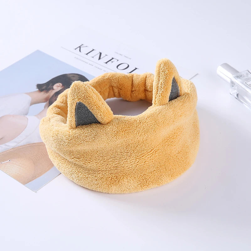Wholesale Polyester Yellow Cute Style Brown Skincare Headband Spa Bow Girls Hair Band for Wash Face